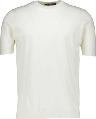 FILIPPO DE LAURENTIIS Crepe Katoenen T-Shirt - Heren - Ronde hals truien - Beige - 3XL - Katoen - Truien & Vesten