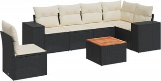 vidaXL Set De Comedor De Jard&iacute;n 7 Pzas Y Cojines Rat&aacute;n Sint&eacute;tico Negro Vidaxl