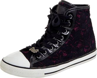 Dolce & Gabbana Black Lace And Patent Leather High Top Sneakers Size 38