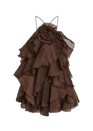 Aje Aje Pandorea Ruffled Chiffon Mini Dress - Dark Brown - 16 (UK16 / XL)