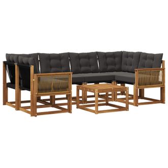 vidaXL Conjunto De Sof&aacute;s De Exterior Con Coj&iacute;n 7 Pcs Natural Y Negro Vidaxl