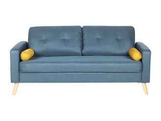 VENTE-UNIQUE.COM Sof&aacute; fijo poli&eacute;ster 3 plazas azul 182x81cm