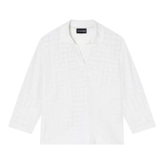 Emporio Armani Tops, Dames, Wit, M, Katoen, Jacquard Jersey Jumper met Polokraag