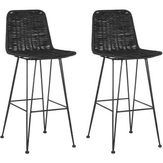 Beliani Beliani - Rustic Boho Indoor Rattan Dining Room Kitchen Bar Chair Set Black Berito