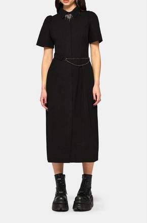 Disturbia Phonoi Chain Belted Button Midaxi Dress in Black at Nordstrom, Size 10