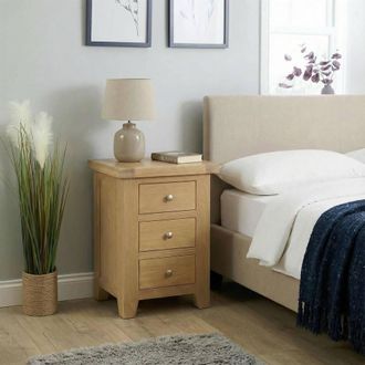Home Source Industries 3 Drawer Bedside Cabinet Nightstand Side Table Oak Top Solid Wooden in Light Oak