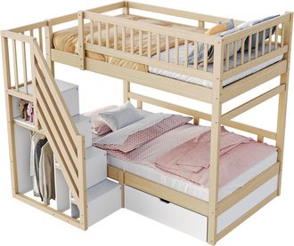 STILVORA Litera Cama 2 Plazas Con Escalera De Almacenaje Y Caj&oacute;n, 90 X 200 Cm, Sin Colch&oacute;n, Madera
