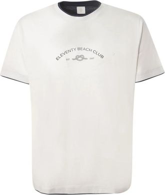 Eleventy Witte Crewneck T-shirt met Blauwe Streep - Heren - T-shirts - Wit - S - Katoen - Tops