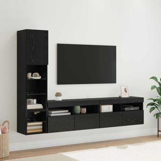 vidaXL vidaXL Unit&agrave; TV da Parete con led 4 pcs Rovere Nero Legno multistrato