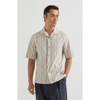 Brunello Cucinelli Seersucker shirt in Panama at Nordstrom, Size Xxx-Large Eu