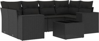 vidaXL Set De Comedor De Jard&iacute;n 7 Pzas Y Cojines Rat&aacute;n Sint&eacute;tico Negro Vidaxl
