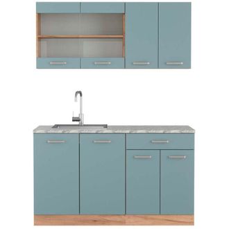 Vicco Cocina Vers&aacute;til R-line, Roble Azul-gris-dorado, 140 Cm, Et M&aacute;rmol