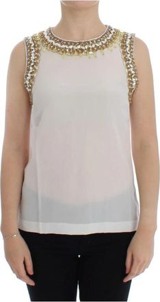 Dolce & Gabbana Zijden kristallen tanktop - Dames - Tops zonder mouwen - Wit - S - Tops