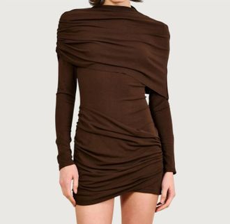 Line & Dot Lior Draped Mini Dress In Brown