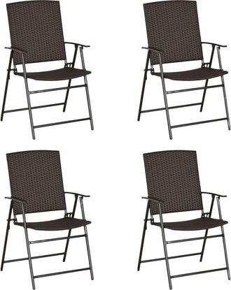 OUTSUNNY 4pcs Rattan Chair Foldable Garden Furniture w/ Armrest Brown