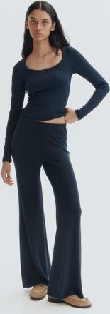 H&M Flared Fine-knit Trousers in Navy Blue at Nordstrom, Size X-Small