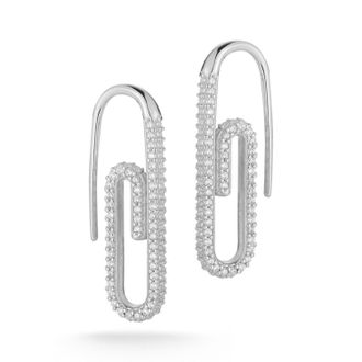 Glaze Jewelry Sterling Silver Pave Paperclip Earrings