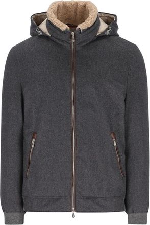 Brunello Cucinelli Bonded Wool Flannel Down Jacket With Detachable Hood