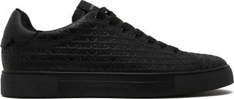 Emporio Armani Schoenen, Heren, Zwart, 44 EU, Leer, Leren sneakers met all-over logoprint