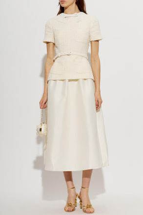 Self Portrait Dress Made Of Combined Fabrics, Womens, Cream