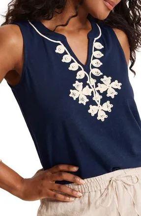 Tommy Bahama Gem Coast Embroidered Cotton Blend Tank in Coastline at Nordstrom, Size Small