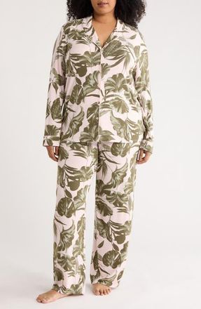 Nordstrom Moonlight Eco Knit Pajamas in Pink- Olive Sketch Tropic at Nordstrom, Size 3X
