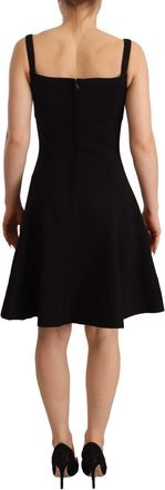 Dolce & Gabbana Womens Black Fit Flare Wool Stretch Sheath Dress Virgin Nylon Elastane
