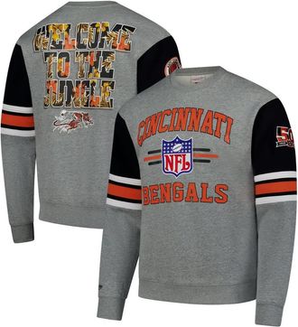 Mitchell & Ness Mens Mitchell & Ness Heather Gray Cincinnati Bengals All Over 4.0 Vintage Logo Pullover Sweatshirt at Nordstrom, Size Xxx-Large