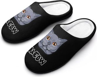Generic British Shorthair Cat Face Mens Slipper Slip On Winter Warm House Slippers Shoes Indoor Outdoor