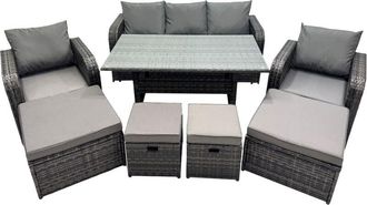 Fimous 8 Seat Outdoor Wicker pe Rattan Garden Furniture Set Dining Table Sofa Set with 4 Stools Dark Grey Mixed - Fimous