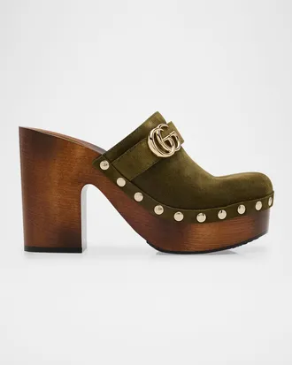 Gucci Marmont GG Suede Platform Clogs