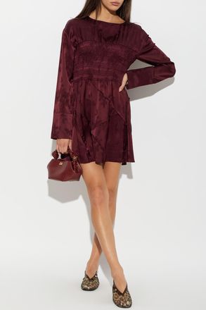 Ganni Floral Print Dress, Womens, Burgundy