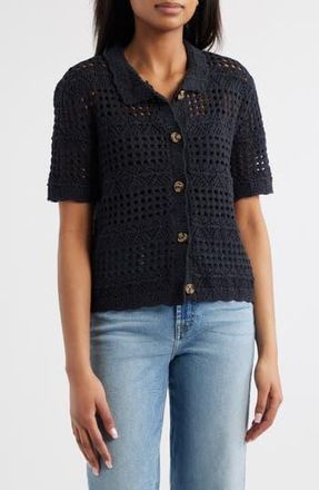 Beach Lunch Lounge Penny Open Knit Short Sleeve Cardigan in Black at Nordstrom Rack, Size Medium