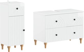 vidaXL Juego De Gabinete De Ba&ntilde;o De 2 Piezas Alkmaar Blanco Brillante Vidaxl