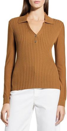 Theory Merino Wool Knit Shirt in Dark Cognac at Nordstrom, Size Petite
