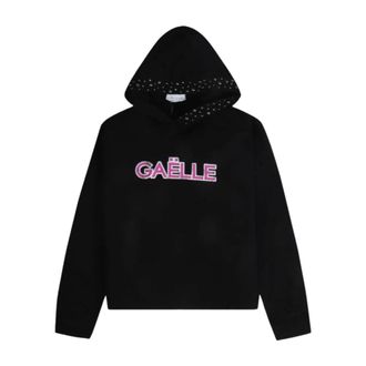 Ga&euml;lle Paris Studded Hooded Black Cotton Top - Dames - Hoodies - Zwart - S - Katoen - Hoodies & sweatvesten