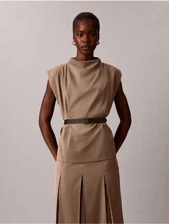 Calvin Klein Womens Stretch Drape Neck Belted Shell - Grey - 10
