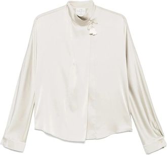 Forte_Forte Heavy Stretch Silk Satin Kimono Shirt - Dames - Overhemden - Wit - M - Satijn - Overhemden
