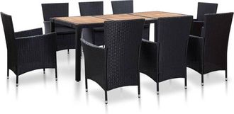 vidaXL Set Comedor De Jard&iacute;n 9 Piezas Y Cojines Rat&aacute;n Sint&eacute;tico Negro Vidaxl