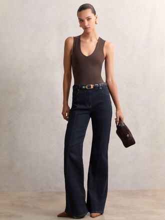 Reiss Indigo Petite Flared Seam-detail Jeans, 28