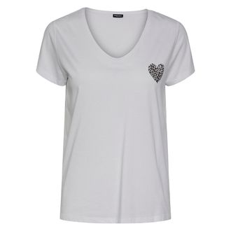 Pieces T-shirt met V-hals en motief vooraan