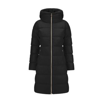 Herno Lange jas van satijn met imitatiebont met bever-effect - Dames - Mantels - Zwart - Maat: L Satijn