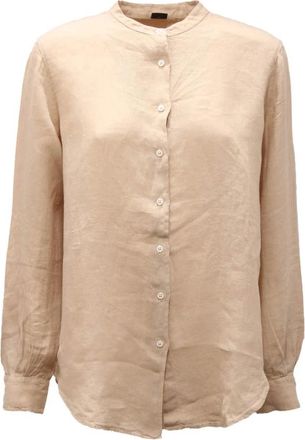 Fay Linnen Overhemd met Mandarijnkraag - Dames - Overhemden - Beige - M - Linnen - Overhemden