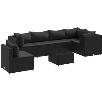 vidaXL Set De Muebles De Jard&iacute;n Y Cojines 7 Pzas Rat&aacute;n Sint&eacute;tico Negro Vidaxl