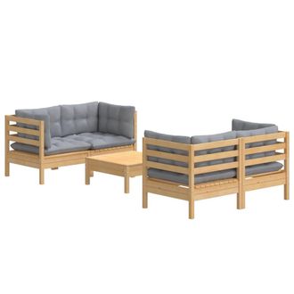 vidaXL 5 Pcs Garden Lounge Set Con Cojines De Pino Gris - 299184