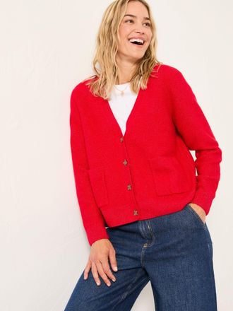 Fat Face FatFace Polly Red V Neck Knitted Cardigan
