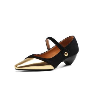 Generic Women Block Heel Mary Jane Shoes Square Toe Wedding Mid Heels Ankle Strap Office & Casual Pumps,Black,10.5 UK