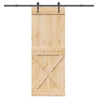 Berkfield Home Sliding Door with Hardware Set 85x210 cm Solid Wood Pine in Brown