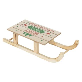 ECD Germany Trineo decorativo navide&ntilde;o de madera 42,16cm marr&oacute;n natural luz LED