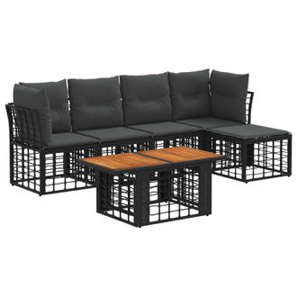 vidaXL Set Divano Da Giardino 6 Pz Nero E Grigio Scuro Polyrattan Vidaxl